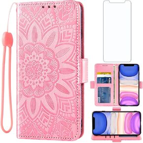 Asuwish Phone Case for iPhone 11 Pro Max 6.5 with Tempered Glass Screen Protector and Flower Leather Wallet Flip Cover Credit Card Holder Stand Cell iPhone11 11pro Promax i XI Plus Women Men Rose Gold