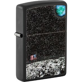 Zippo Lighter: Moon Design with American Flag - Black Matte 81466