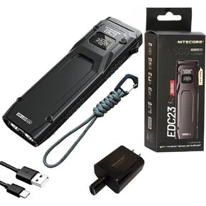 EdisonBright Nitecore EDC23 Saber 2500 Lumen USB Rechargeable Flat/Ultra-Slim Body LED Flashlight with EBR Charging Adapter