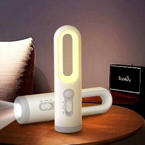 Rechargeable 2-in-1 Portable Warm Light Motion Sensor Bedside Lamp and LED White Light Flashlight, Suitable for Outdoor Camping Children to Read and More.