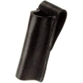 HWC Leather Plain Black Flashlight Case Holder Holster Open Top with Snap & Belt Loop