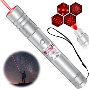 [Professional] Rechargeable Red Beam Flashlight Long Distance Range for TV/LED/LCD Screens Tactical Flashlights Presentation Office/Outdoors/Astronomic/Construction-Sliver Shell [001]