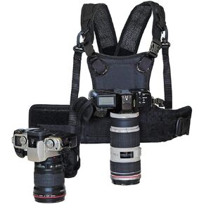 Nicama AH2 Dual Shoulder Camera Harness for 2 Cameras, Carrier Chest Vest with 38mm Square Arca Type QR Camera Mount Plate for Canon Nikon Sony Panasonic Olympus DSLR HiKing Climbing Wedding Travel