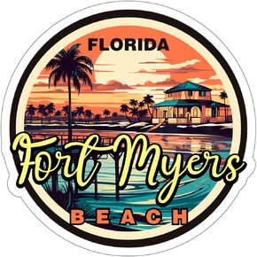 Fort Myers Beach Florida Sticker Travel Outdoors Decal Vinyl Small Waterproof for Water Bottle Mug Passport Scrapbook Laptop Tumbler Skateboard Phone, Size 4″×4″ Funny Gift