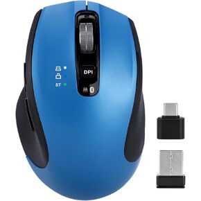 Bluetooth Mouse, Multi-Device Wireless Mouse with USB-A, USB-C Receiver Ergonomic Silent Clicking Rechargeable Mouse for Computer Desktop PC Laptop Mac iPad and Windows(Blue)