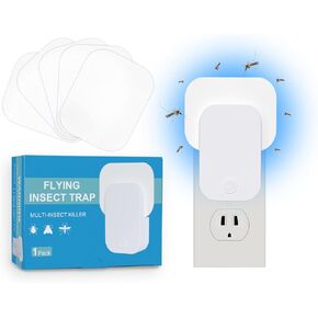 Flying Insect Trap Indoor Plug-in Bug Catcher Zapper Light, Mosquito Gnat Fly Trap Killer Plug in Wall Indoor for Home Office House Kitchen, 1 Pack