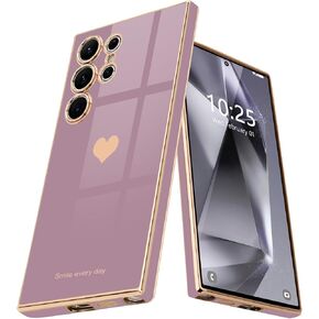 Teageo for Samsung Galaxy S24 Ultra 5G Case for Women Girl Cute Love-Heart Luxury Soft Back Cover Raised Full Camera Protection Bumper Silicone Shockproof Phone Case for Galaxy S24 Ultra, Lavender