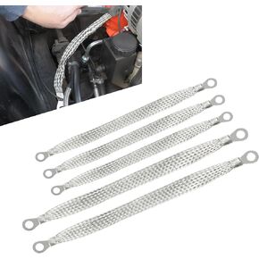 5 PCS Car Engine Grounding Strap Kit, Copper Braided Flexible Cable Strap, 220V 10" 13" Multi-function Distribution Box Grounding Accessories, Universal for Most Cars Trucks (Silver)