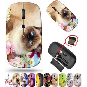 maizi Wireless .Mouse for Mac Laptop PC Chromebook, Wireless .Mice Image ID: Cute Color Point cat Relaxing 2.4G Portable with USB Receiver Made in The USA