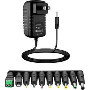 12V 1A Power Supply AC Adapter 12 Volt Charger Universal Power Adapter for DC in 12V Power Cord with 10 Interchangeable Jacks for 1000mA 900mA 800mA 600mA 500mA 400mA 300mA 100mA Electronic