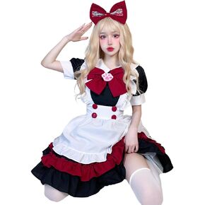 GRAJTCIN Womens Anime French Maid Outfit Lolita Cosplay Dress Halloween Costume with Socks