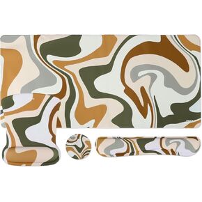 MOSISO Desk Pad Mat Keyboard Mouse Pad Set,Large Gaming Mouse Pad&Keyboard Wrist Rest&Mouse Pad with Wrist Rest&Coaster,Ergonomic Home Office Non-Slip Pad with Memory Foam, Art Brown Green Camouflage
