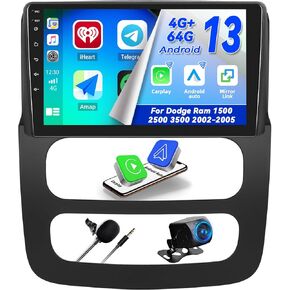 CAMECHO [4G+64G] Android 13 Car Stereo for Dodge Ram 1500 2500 3500 2002-2005, 9" IPS 1280 * 720P Touch Screen Car Radio with Carplay Android Auto Bluetooth DSP/GPS WiFi 32EQ + AHD Backup Camera