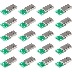20pcs Type A USB Male to DIP 2.54mm PCB Board Power Supply DIY Adapter Converter Module 4 pin for Arduino
