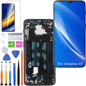 Screen Replacement for Oneplus 6T TFT, A6010 A6013 LCD Touch Panel Display Digitizer Assembly Repair Parts with Kit（Black with Frame,Without Fingerprint）