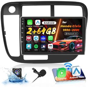 for Honda Civic 1996-2001 Fuluku 2+64GB Wireless Carplay Android 13 Car Stereo Android Auto, 9" Touch Screen Radio GPS WiFi Bluetooth SWC Mic AHD Backup Camera