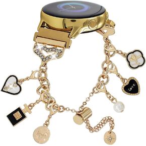 Metal Band Compatible with Samsung Galaxy Watch 7 6 5 4 FE 40/44mm,Galaxy Watch 5 Pro,Watch 6 4 Classic,Link Chain Wristband with Cute Bling Charms Pendants Bracelet Women,20MM