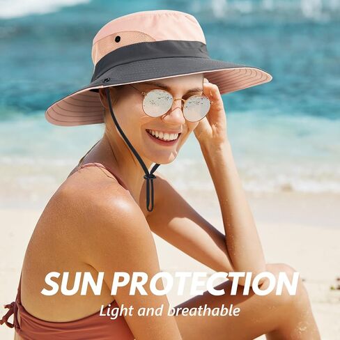 قبعة Sunqualy Sun للنساء مع مقطع قبعة ، حماية UV واسعة الحافة ، قبعة ذيل حصان شبكية قابلة للطي للصيد المشي لمسافات طويلة in Saudi Arabia