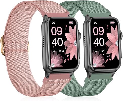 2 Pack Stretchy Nylon Solo Loop Compatible with FITVII Nexa 1.57 inch Smart Watch Women Men, Soft Nylon Elastic Straps Adjustable Sport Wristband for FITVII Nexa Fitness Tracker Watch in Saudi Arabia