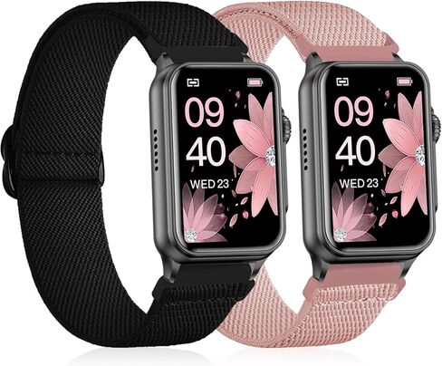 2 Pack Stretchy Nylon Solo Loop Compatible with FITVII Nexa 1.57 inch Smart Watch Women Men, Soft Nylon Elastic Straps Adjustable Sport Wristband for FITVII Nexa Fitness Tracker Watch in Saudi Arabia