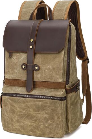 Leather Backpack for Men, Waxed Canvas Casual Rucksack Carry-On Travel Backpack in Saudi Arabia