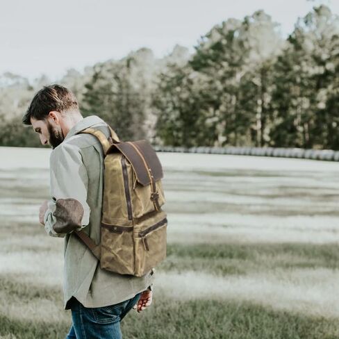 Leather Backpack for Men, Waxed Canvas Casual Rucksack Carry-On Travel Backpack in Saudi Arabia