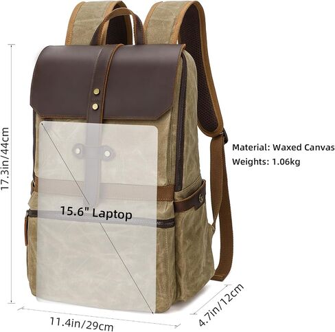 Leather Backpack for Men, Waxed Canvas Casual Rucksack Carry-On Travel Backpack in Saudi Arabia
