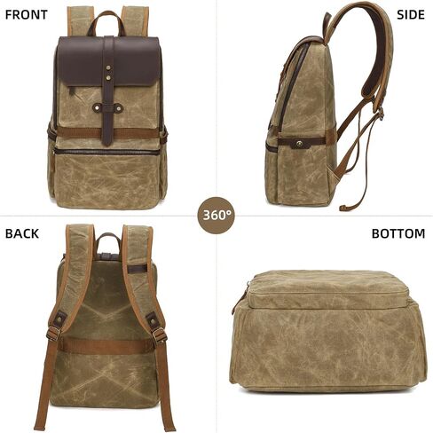 Leather Backpack for Men, Waxed Canvas Casual Rucksack Carry-On Travel Backpack in Saudi Arabia