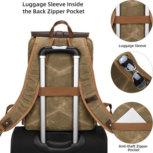 Leather Backpack for Men, Waxed Canvas Casual Rucksack Carry-On Travel Backpack in Saudi Arabia