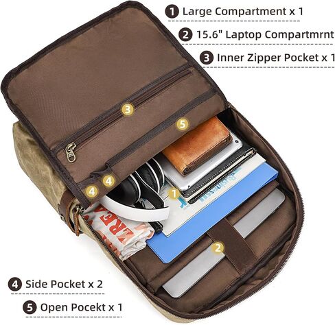 Leather Backpack for Men, Waxed Canvas Casual Rucksack Carry-On Travel Backpack in Saudi Arabia