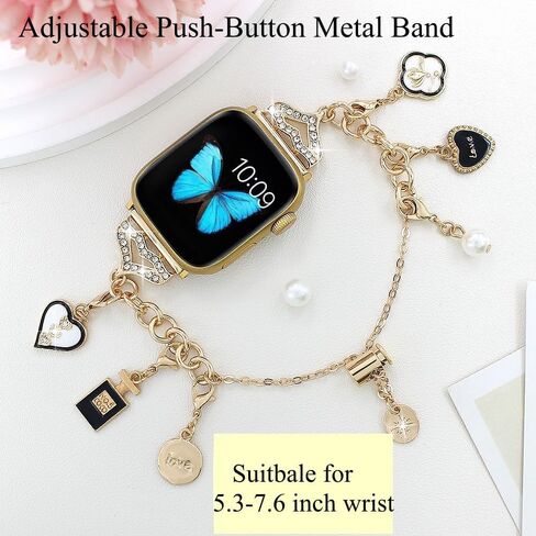 أشرطة معدنية متوافقة مع Apple Watch 38 40 41 42 44 45 46 49 مم نساء ، معصم مع معلقات قابلة للتبديل سوار بلينغ سحر لسلسلة IWatch 10 9 8 7 6 5 4-1 Ultra 2 SE in Kuwait