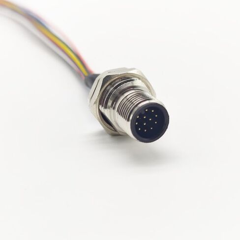 M12 12Pin Straight Male Waterproof Aviation Connector Receptacle Cable, A Coded Unshielded Front Mount Soldered Wire Connector Receptacle 1M Cable（1Meter） in Kuwait
