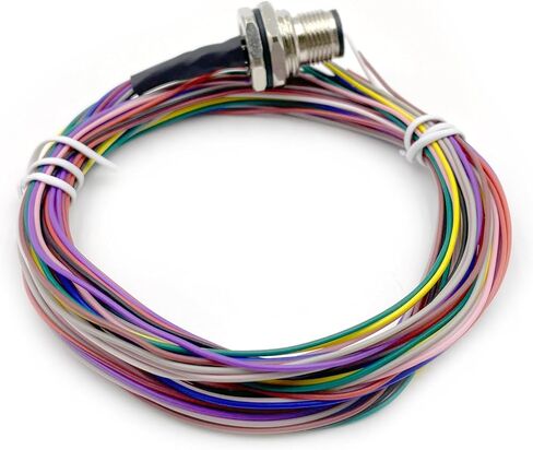 M12 12Pin Straight Male Waterproof Aviation Connector Receptacle Cable, A Coded Unshielded Front Mount Soldered Wire Connector Receptacle 1M Cable（1Meter） in Kuwait