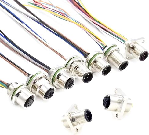 M12 12Pin Straight Male Waterproof Aviation Connector Receptacle Cable, A Coded Unshielded Front Mount Soldered Wire Connector Receptacle 1M Cable（1Meter） in Kuwait