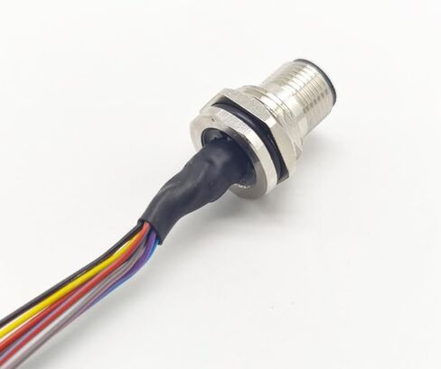 M12 12Pin Straight Male Waterproof Aviation Connector Receptacle Cable, A Coded Unshielded Front Mount Soldered Wire Connector Receptacle 1M Cable（1Meter） in Kuwait