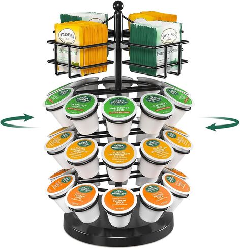 EsLuker.ly K Cup Holder Coffee Pod Organizer Carousel for Countertop, Rotatable Metal 4-Tier Storage Rack Stand for 30 K Cups & Tea Bags, Convenience Meets Elegance in Kuwait