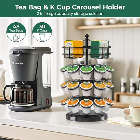 EsLuker.ly K Cup Holder Coffee Pod Organizer Carousel for Countertop, Rotatable Metal 4-Tier Storage Rack Stand for 30 K Cups & Tea Bags, Convenience Meets Elegance in Kuwait