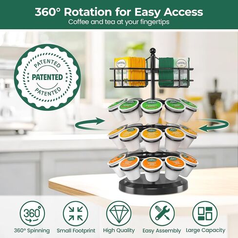EsLuker.ly K Cup Holder Coffee Pod Organizer Carousel for Countertop, Rotatable Metal 4-Tier Storage Rack Stand for 30 K Cups & Tea Bags, Convenience Meets Elegance in Kuwait