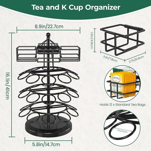 EsLuker.ly K Cup Holder Coffee Pod Organizer Carousel for Countertop, Rotatable Metal 4-Tier Storage Rack Stand for 30 K Cups & Tea Bags, Convenience Meets Elegance in Kuwait