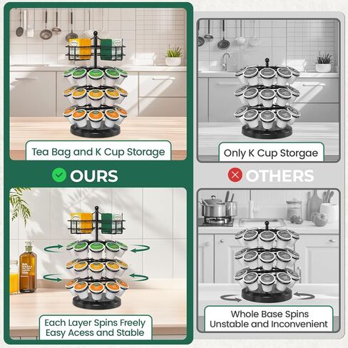 EsLuker.ly K Cup Holder Coffee Pod Organizer Carousel for Countertop, Rotatable Metal 4-Tier Storage Rack Stand for 30 K Cups & Tea Bags, Convenience Meets Elegance in Kuwait