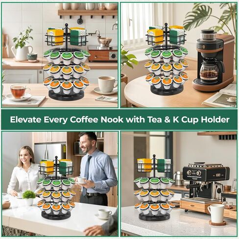 EsLuker.ly K Cup Holder Coffee Pod Organizer Carousel for Countertop, Rotatable Metal 4-Tier Storage Rack Stand for 30 K Cups & Tea Bags, Convenience Meets Elegance in Kuwait