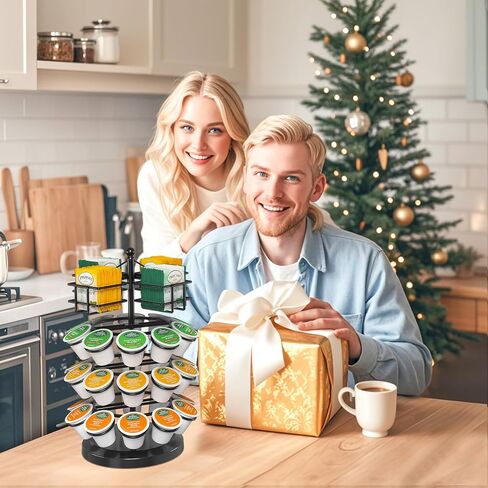 EsLuker.ly K Cup Holder Coffee Pod Organizer Carousel for Countertop, Rotatable Metal 4-Tier Storage Rack Stand for 30 K Cups & Tea Bags, Convenience Meets Elegance in Kuwait