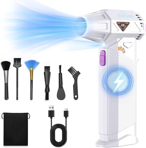 Duster Air Air Compressed ، استبدل علبة الهواء المضغوطة ، منفاخ جاف طائرة ، منفاخ أوراق بطارية 8000 مللي أمبير في الساعة للوحة المفاتيح ، الكمبيوتر ، السيارة ، المنزل ، في الهواء الطلق (أبيض) in Kuwait