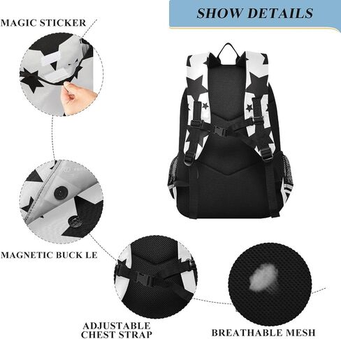 Alaza Abstract Black Stars مختلف الحجم على حقيبة Backpack Daypack White Propack in Kuwait