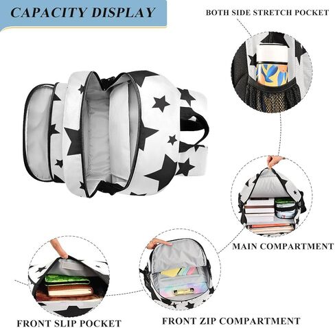 Alaza Abstract Black Stars مختلف الحجم على حقيبة Backpack Daypack White Propack in Kuwait