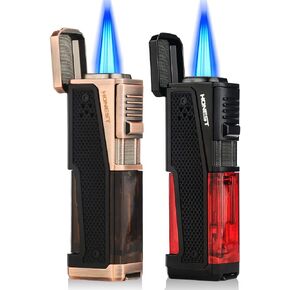 Lighter 4 Torch Jet Flame, Lighter with Punch Holder, Refillable Torch Lighter, Windproof Butane Lighters BBQ Camp Gifts (Copper and Black)