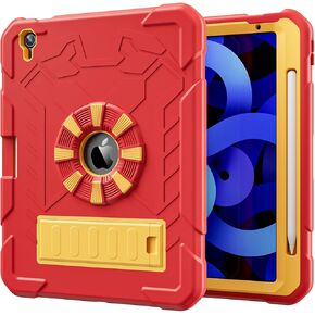 SIBEITU iPad Air 5th/4th Generation for Kids | iPad Air 10.9 Case with Pencil Holder | iPad Air 5/4 Case with Stand for Watching | Slim Shockproof Protective Case for iPad Air Case 10.9 Red & Gold
