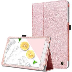 DUEDUE for Samsung Galaxy Tab E 9.6 Case, Sparkly Glitter Slim Faux Leather Folio Stand Full Protective Cover for Galaxy Tab E Wi-Fi/Tab E Nook 9.6 Inch Tablet SM-T560/T561/T565/T567V,Rose Gold