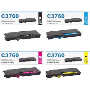 BUEGOO 331-8429 331-8432 331-8431 331-8430 Toner Cartridge Compatible for Dell C3760dn C3760n C3765dnf Printer | 4 Pack