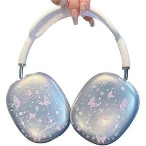 for Airpods Max Case Cover, Cute Star Pink Butterfly Soft Shell,Girly Ladies Kawaii Clear Headphones Protective Case for Airpod Max Ear Covers